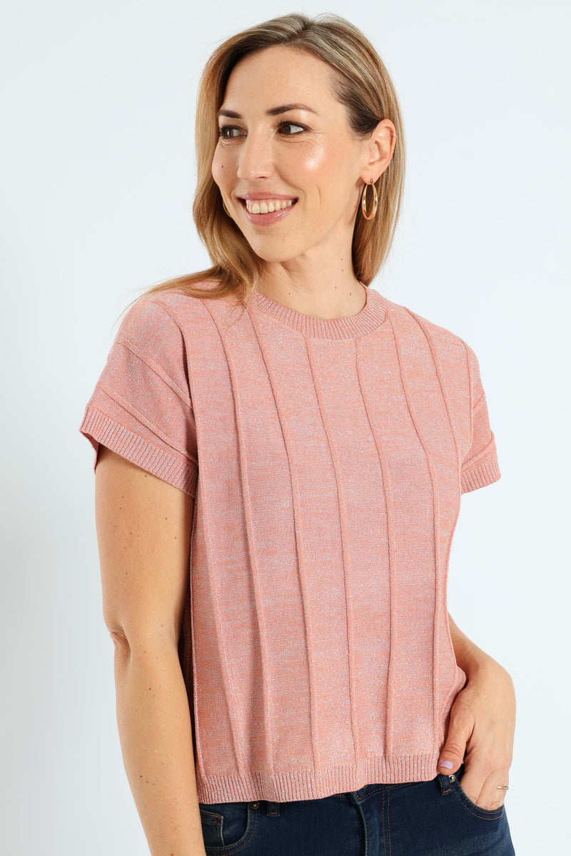 Lurex Pintuck Grown On Sweater - Dusty Rose