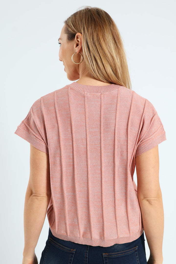 Lurex Pintuck Grown On Sweater - Dusty Rose
