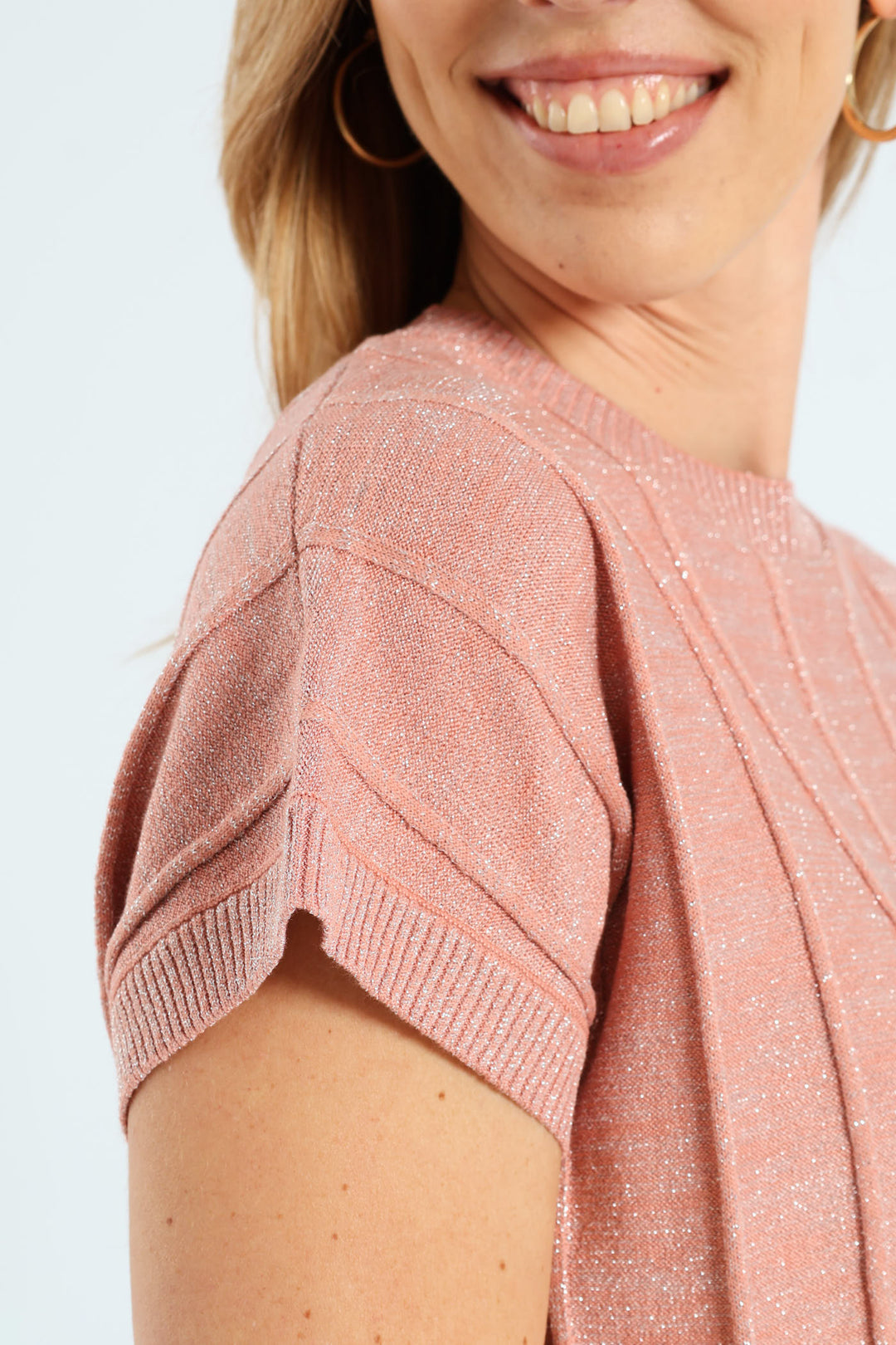Lurex Pintuck Grown On Sweater - Dusty Rose
