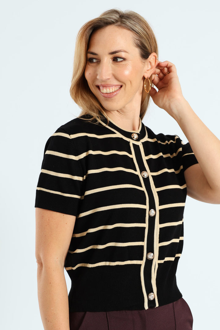 Striped Cardigan - Black