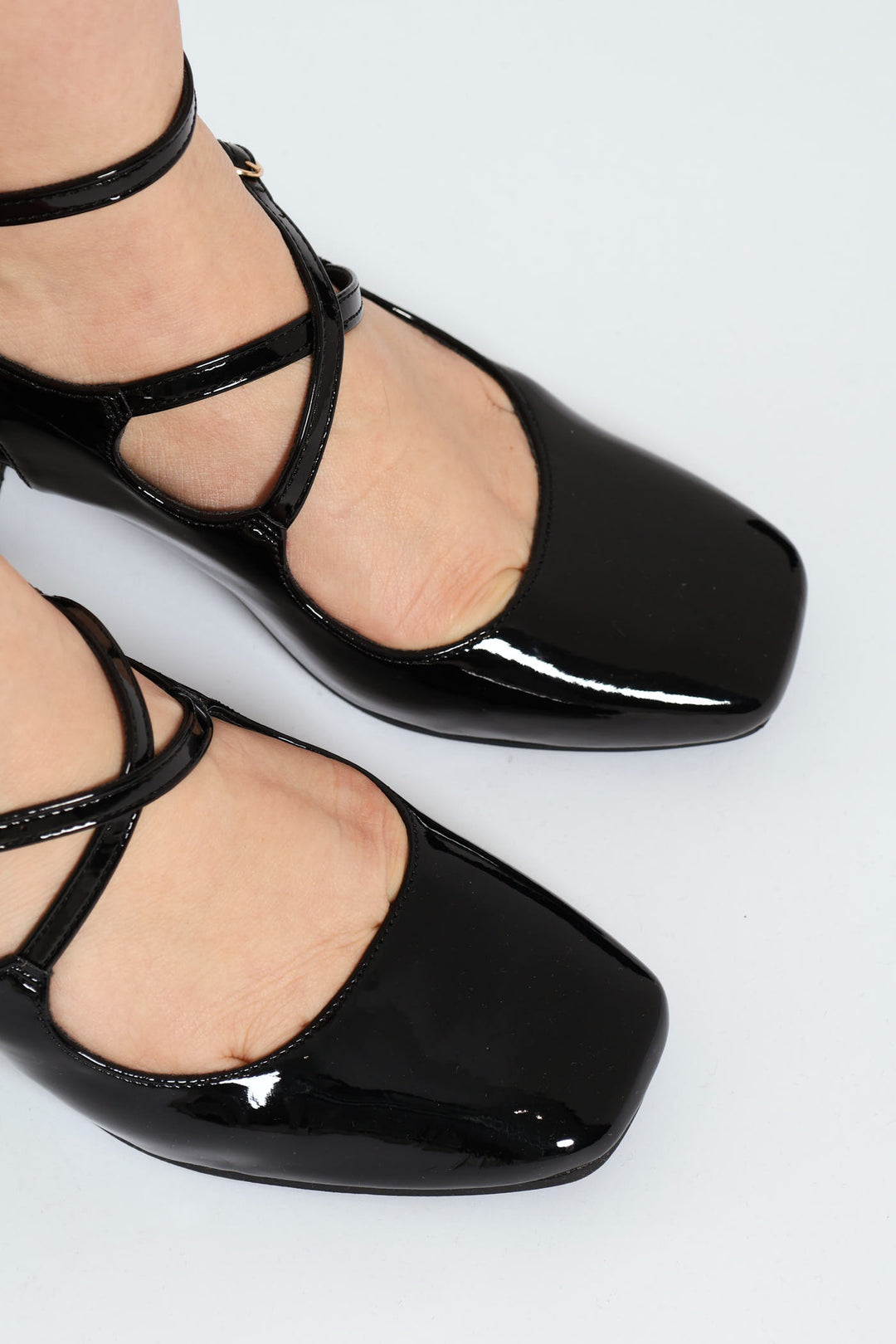 Patent Multi Strap Heeled Mary Jane - Black