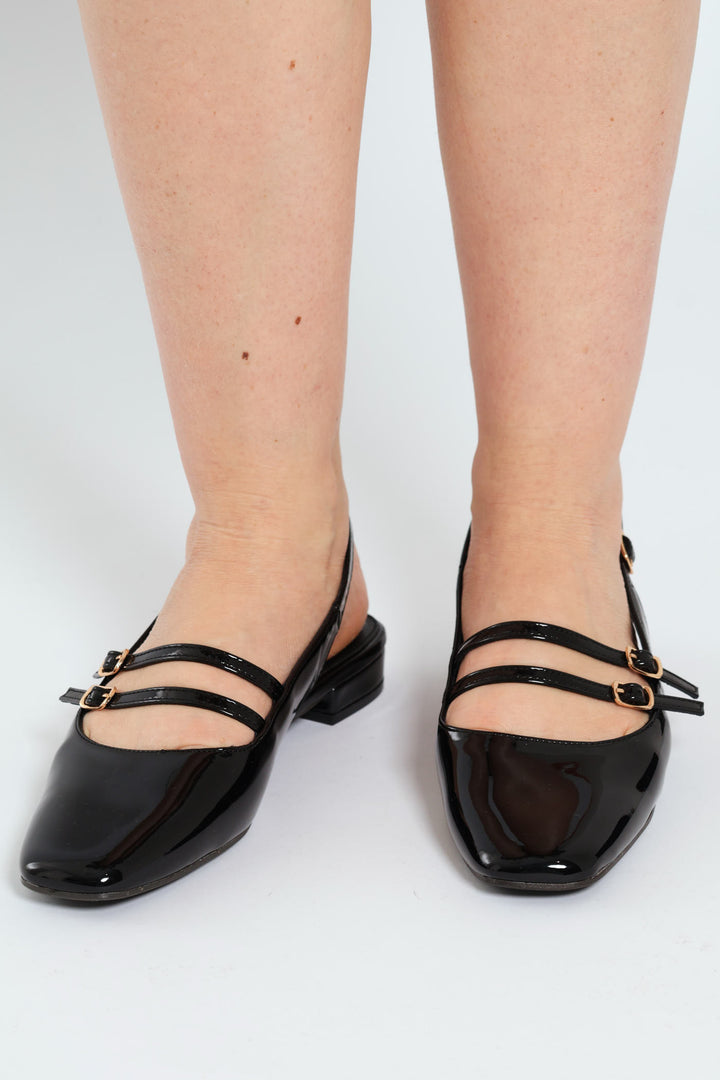Double Buckle Mary Jane Slingback Mule - Black