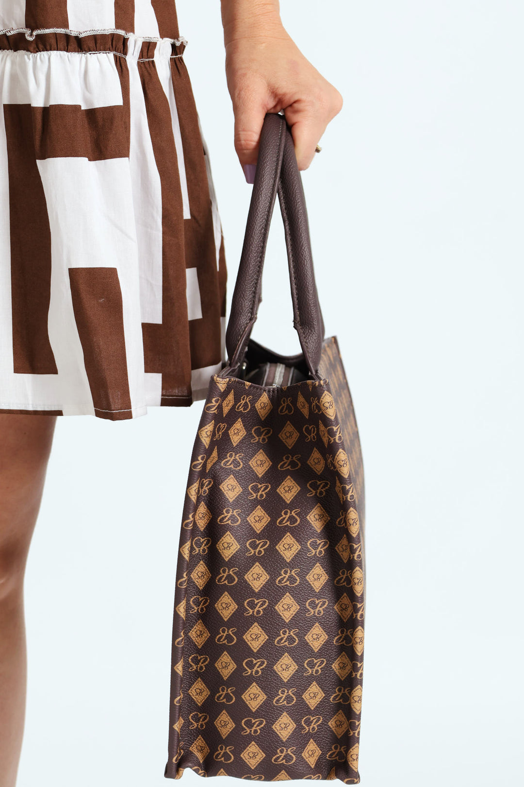 All Over Print Shopper Bag - Brown