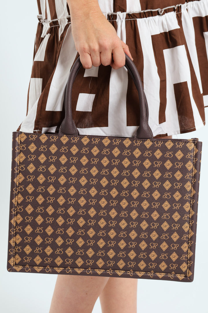 All Over Print Shopper Bag - Brown