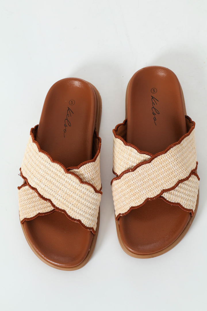 Crosstrap Scalloped Weave Sandal - Tan