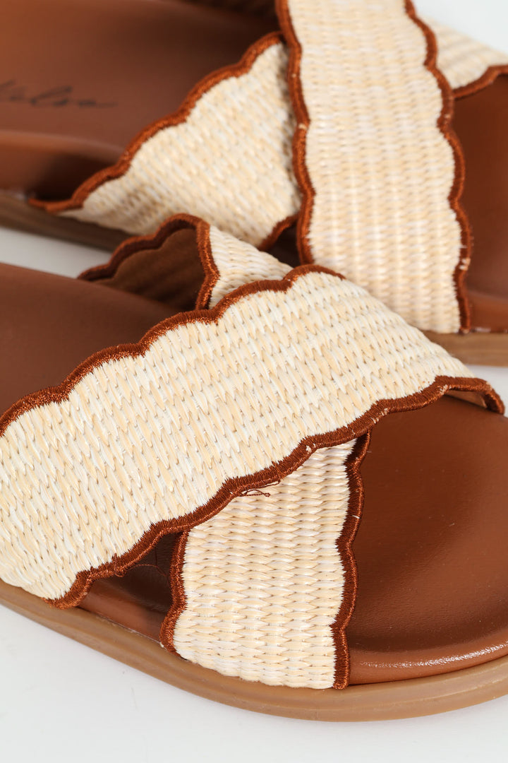 Crosstrap Scalloped Weave Sandal - Tan