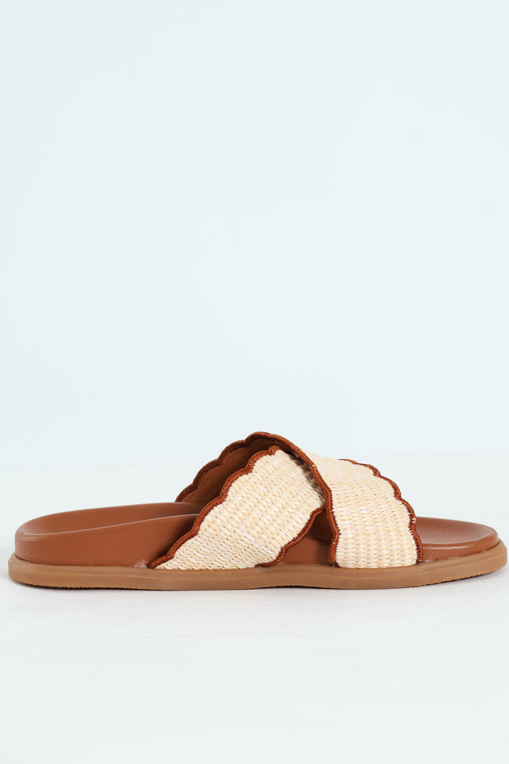 Crosstrap Scalloped Weave Sandal - Tan