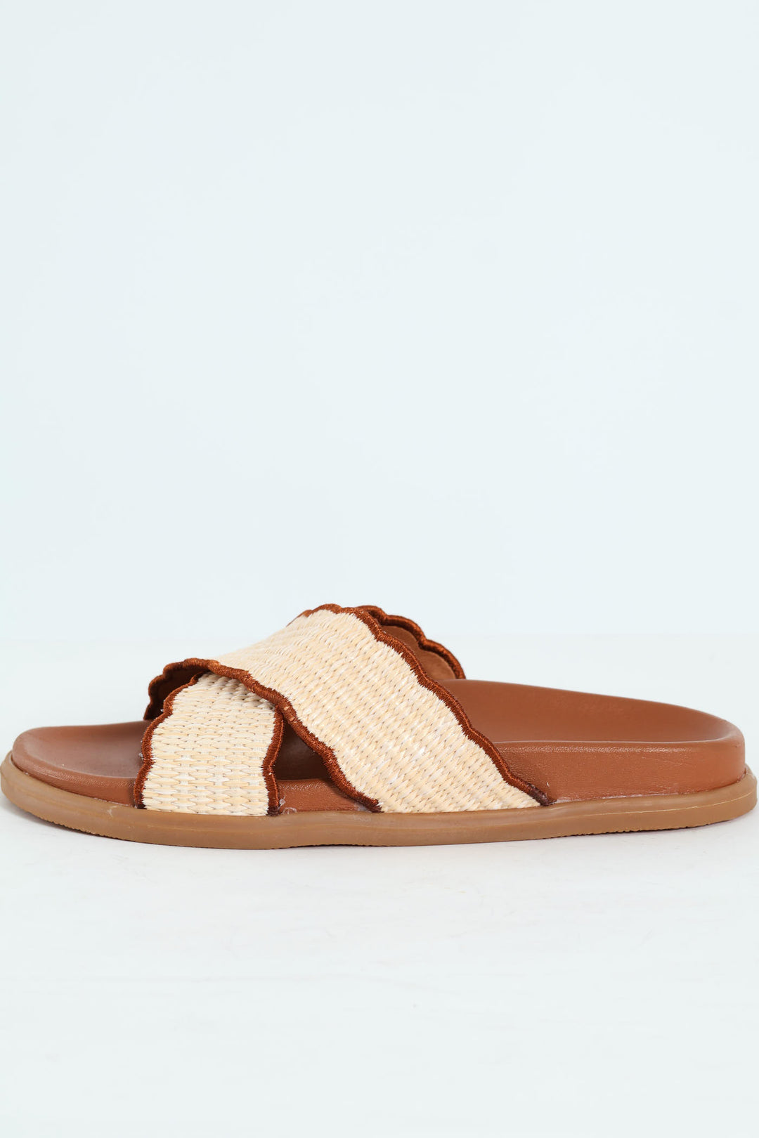 Crosstrap Scalloped Weave Sandal - Tan