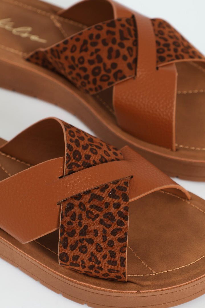 Wedged Comfort Outsole Crosstrap Mule Sandal - Multi