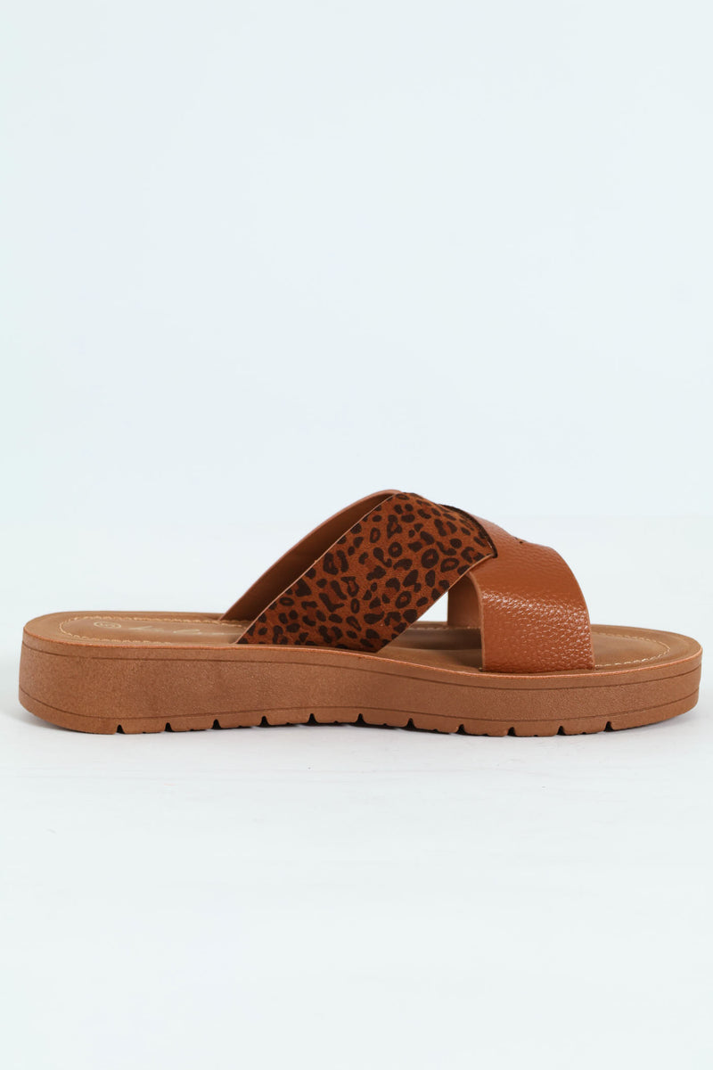 Wedged Comfort Outsole Crosstrap Mule Sandal - Multi