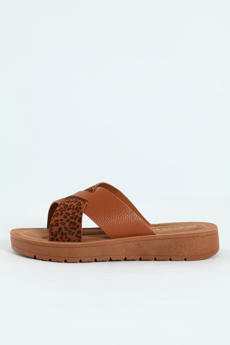 Wedged Comfort Outsole Crosstrap Mule Sandal - Multi