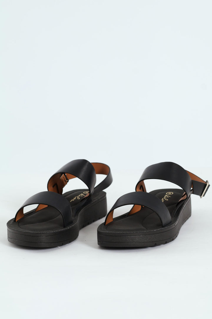 Slingback Double Strap Comfort Mule Sandal - Black