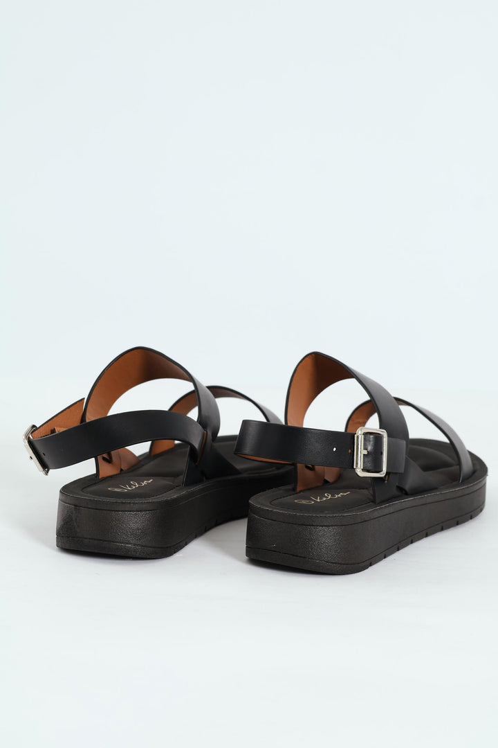 Slingback Double Strap Comfort Mule Sandal - Black