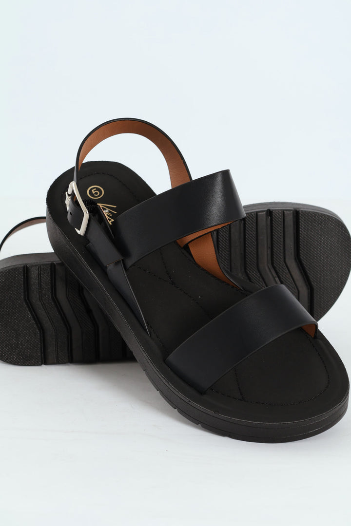 Slingback Double Strap Comfort Mule Sandal - Black