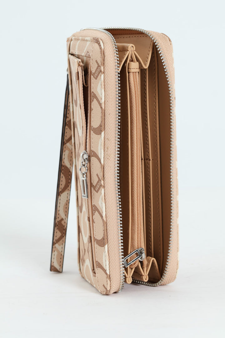 Abbas Large Zip Around Purse - Caramel