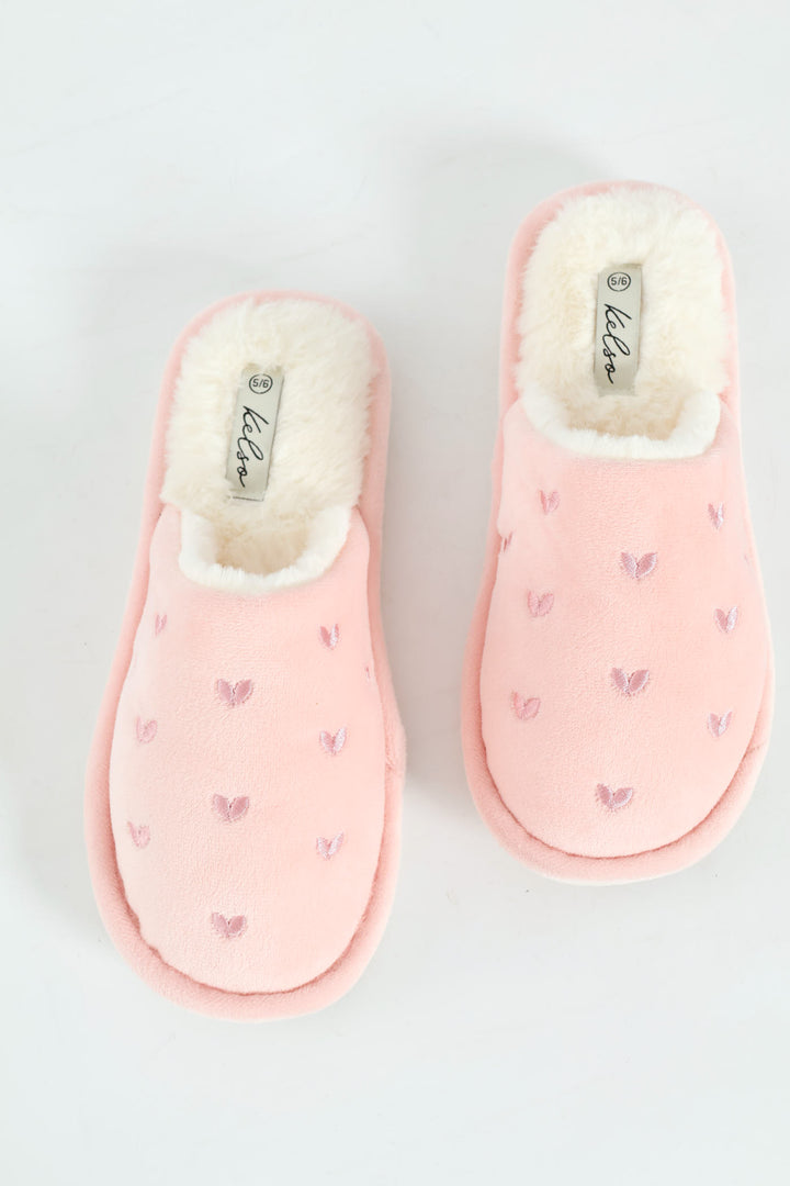 Small Embroidered Hearts Slipper - Blush