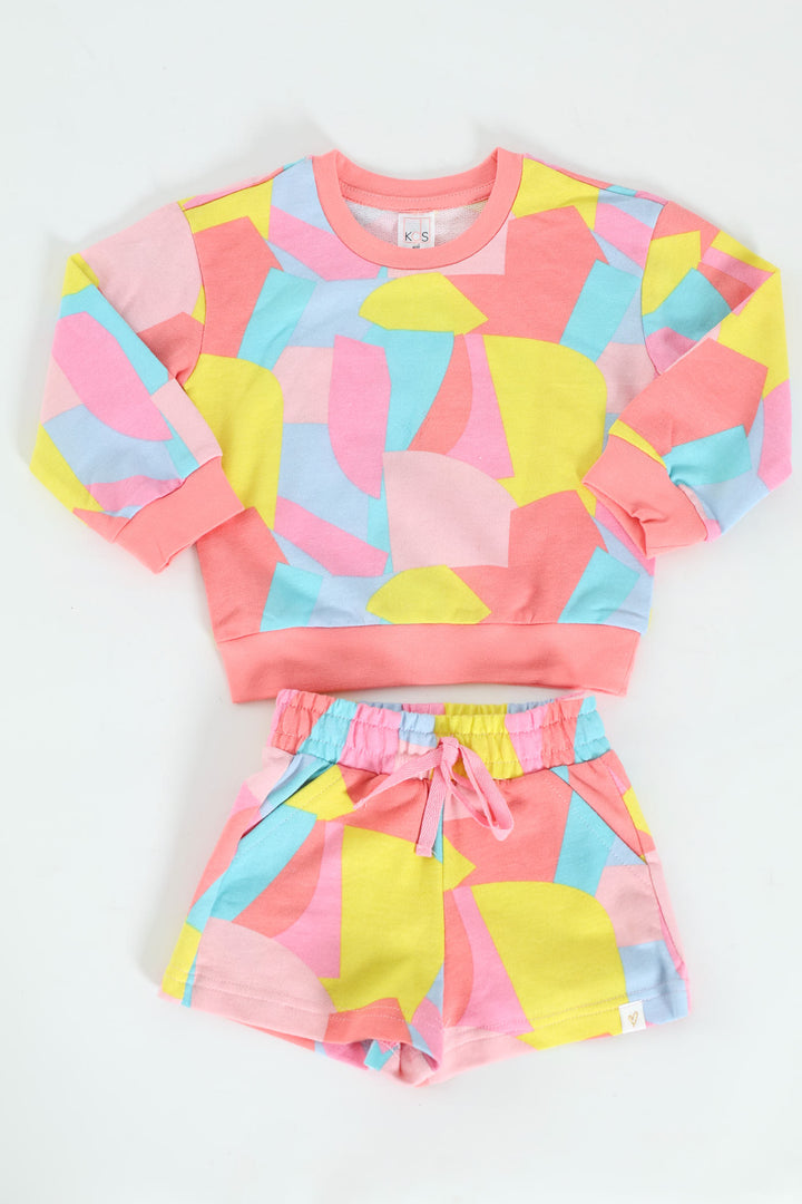 Pre-Girls Abstract Print Unbrushed Fleece Track Top & Short Set