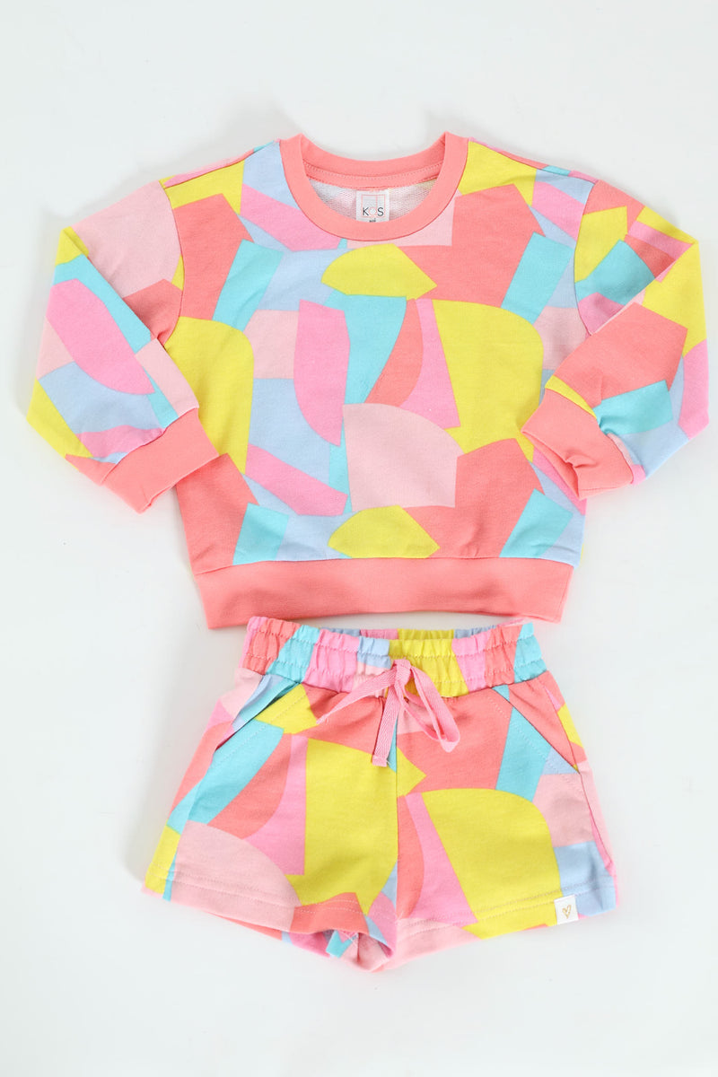 Pre-Girls Abstract Print Unbrushed Fleece Track Top & Short Set