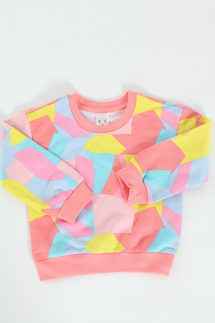 Pre-Girls Abstract Print Unbrushed Fleece Track Top & Short Set