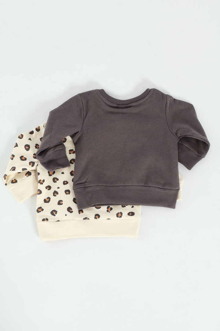 Baby Girls 2 Pack Brushed Fleece Top - Animal Print