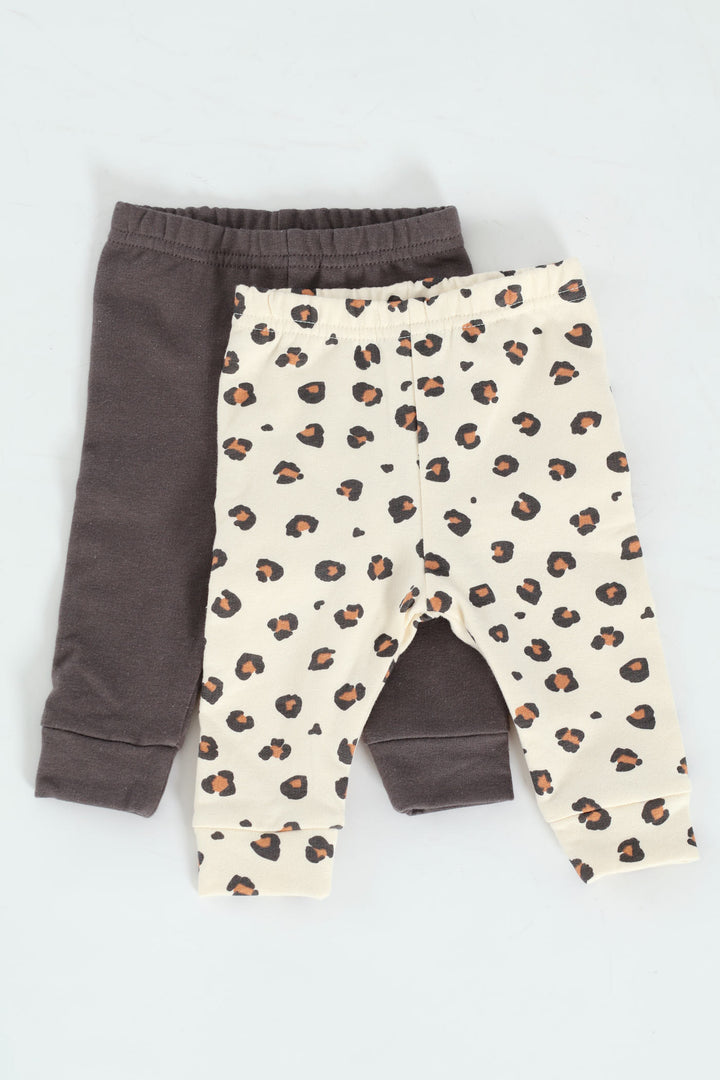 Baby Girls 2 Pack Brushed Leggings - Animal Print