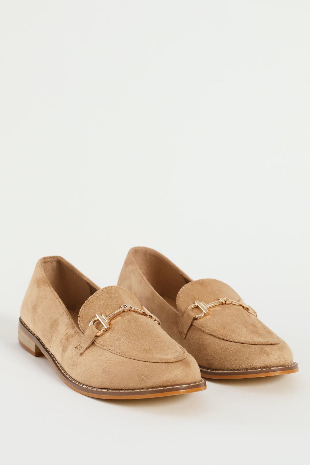 Microfibre Flat Gold Trim Loafer - Taupe