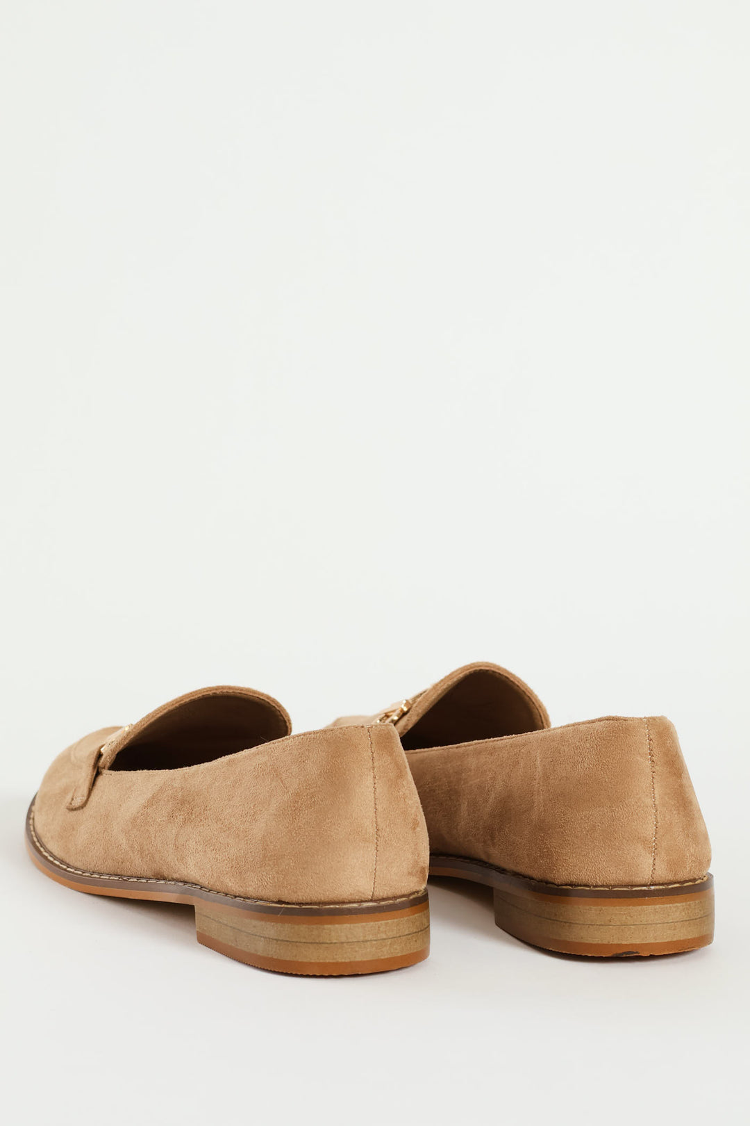 Microfibre Flat Gold Trim Loafer - Taupe