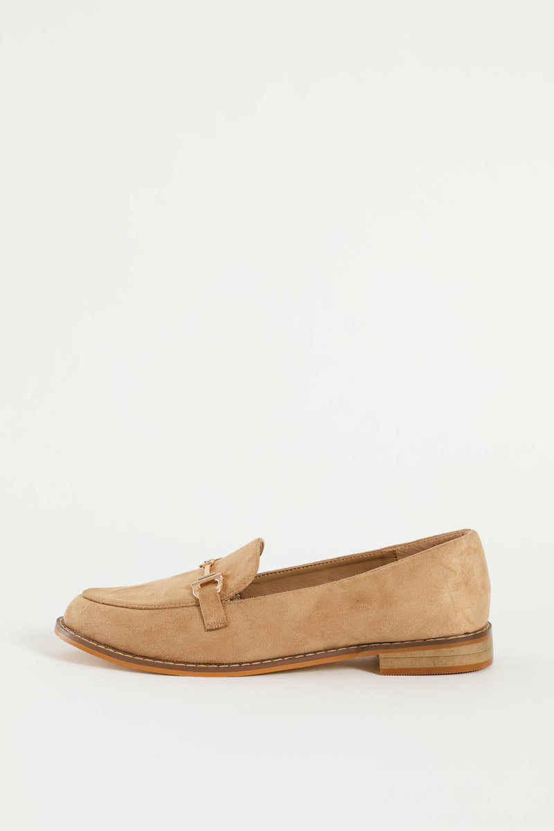 Microfibre Flat Gold Trim Loafer - Taupe
