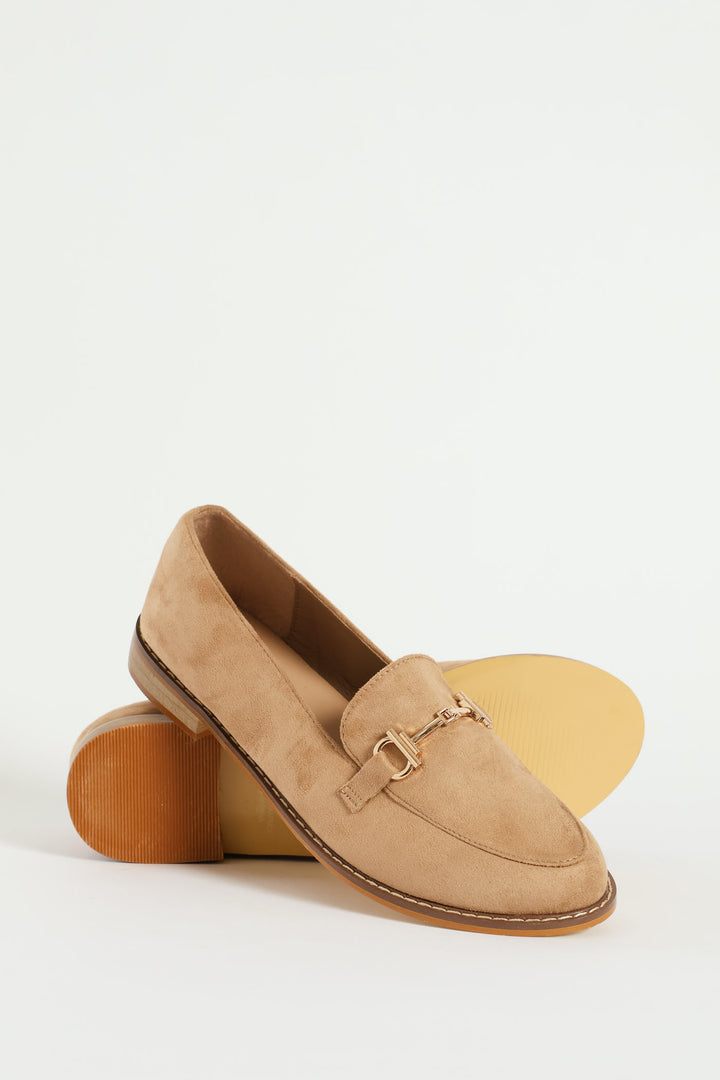 Microfibre Flat Gold Trim Loafer - Taupe
