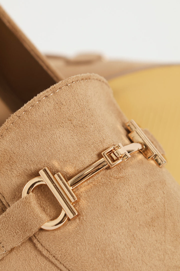 Microfibre Flat Gold Trim Loafer - Taupe