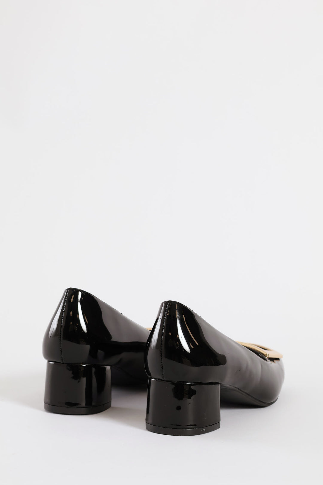 Square Toe Block Court Heel With Trim - Black