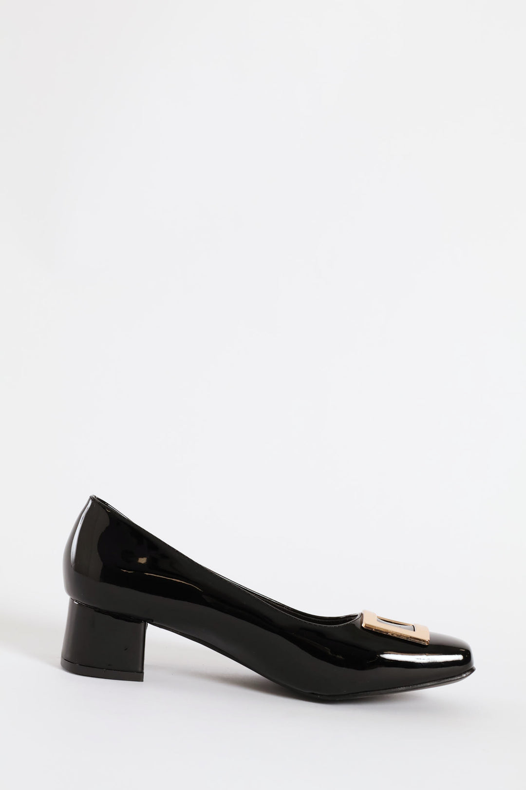 Square Toe Block Court Heel With Trim - Black
