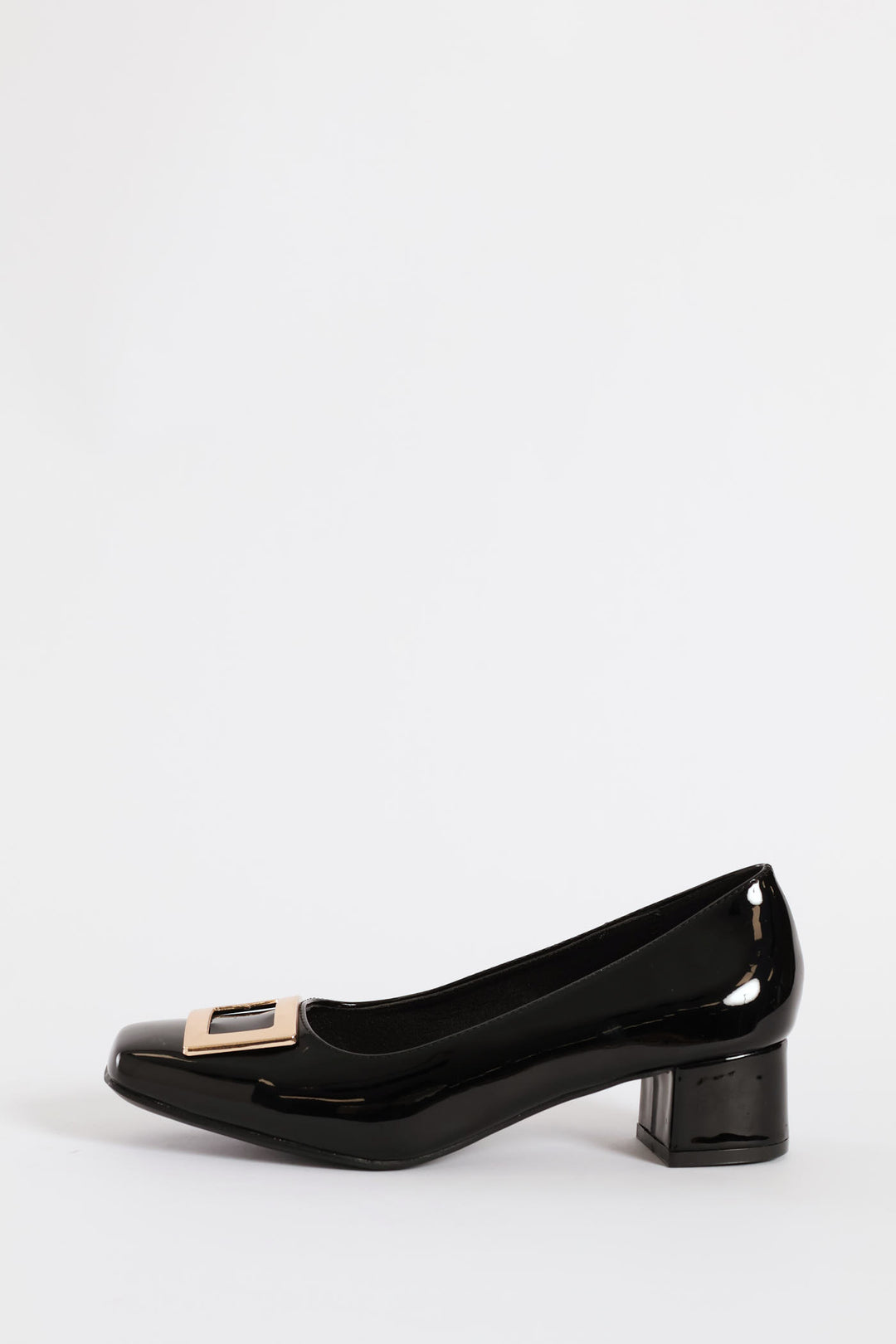 Square Toe Block Court Heel With Trim - Black