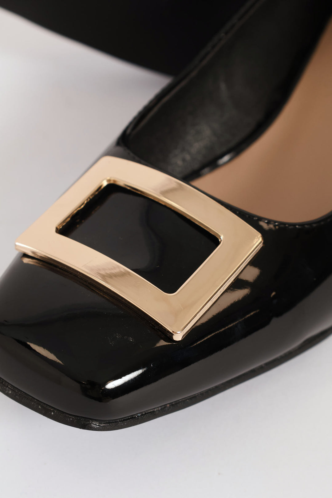 Square Toe Block Court Heel With Trim - Black