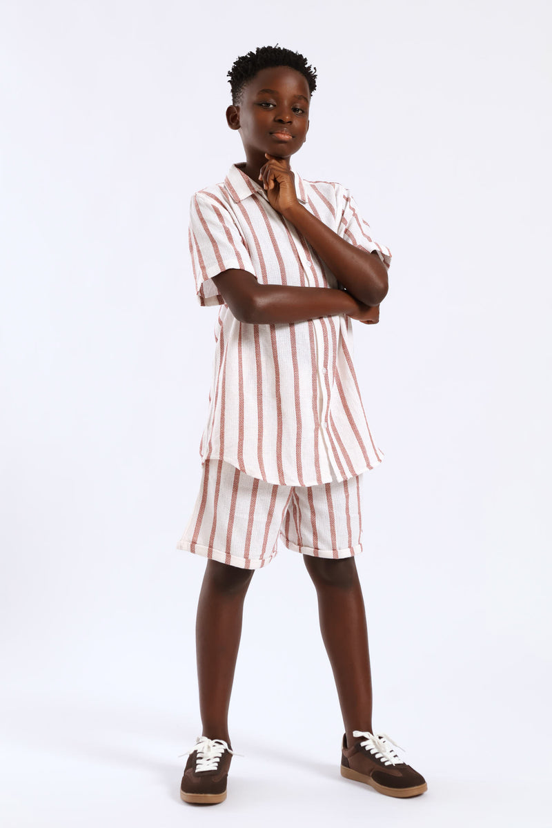 Boys Stripe Texture Shirt - Natural