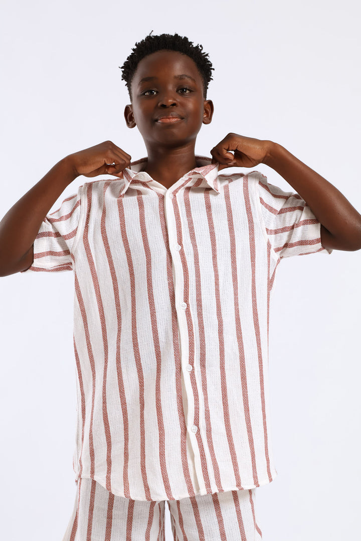 Boys Stripe Texture Shirt - Natural