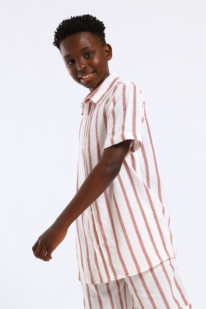 Boys Stripe Texture Shirt - Natural