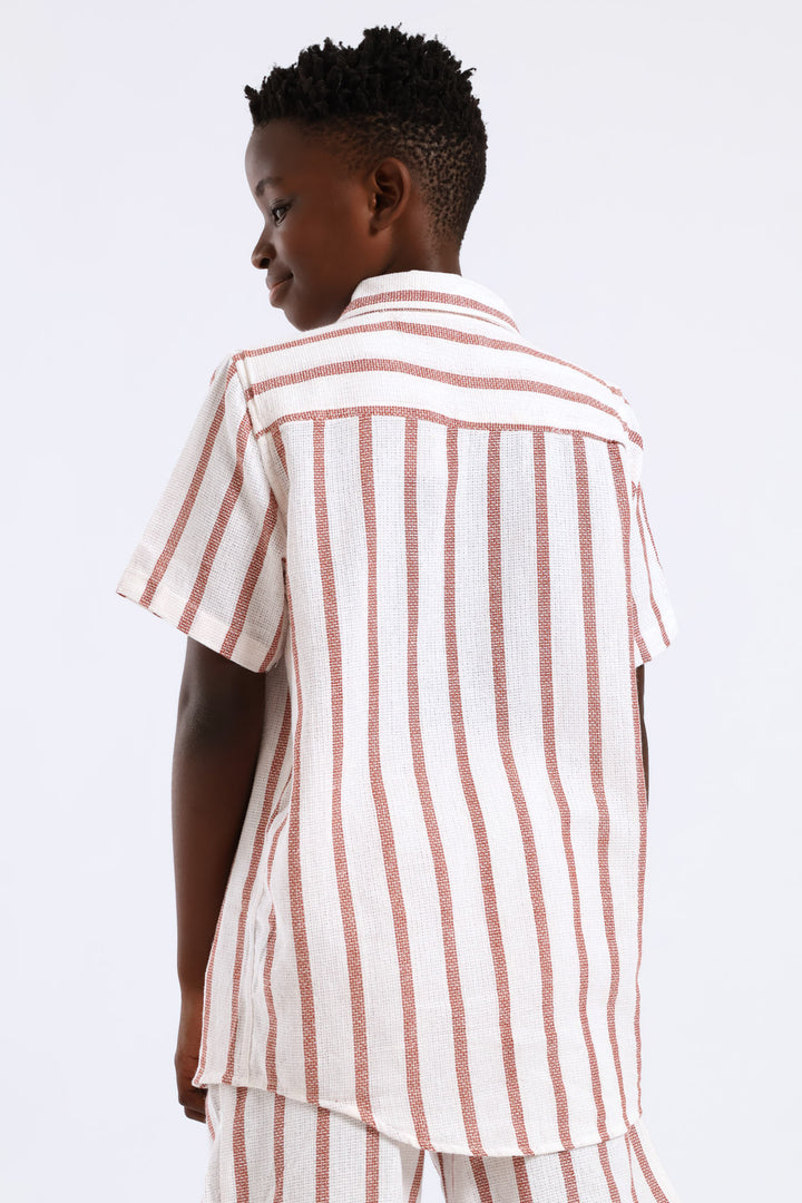 Boys Stripe Texture Shirt - Natural