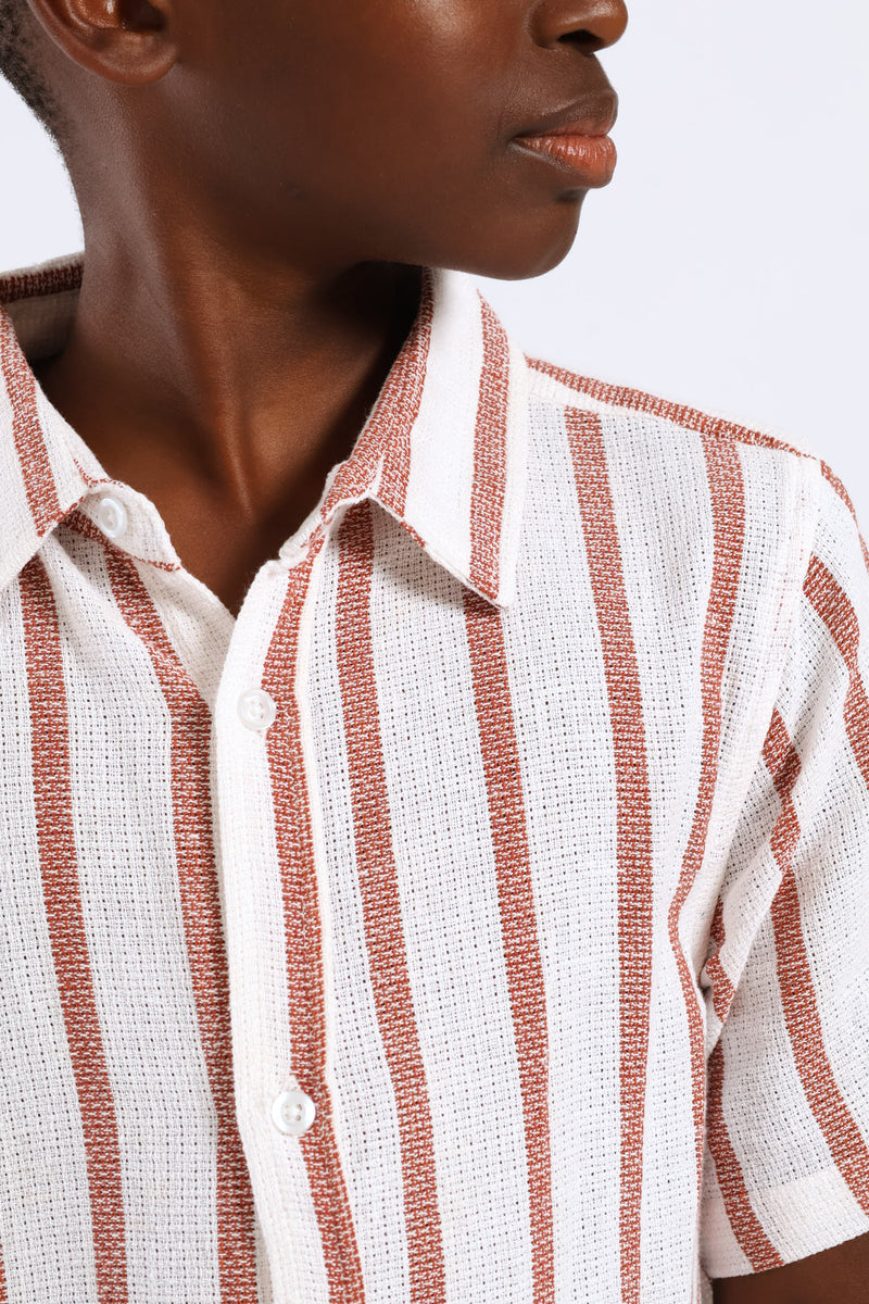 Boys Stripe Texture Shirt - Natural