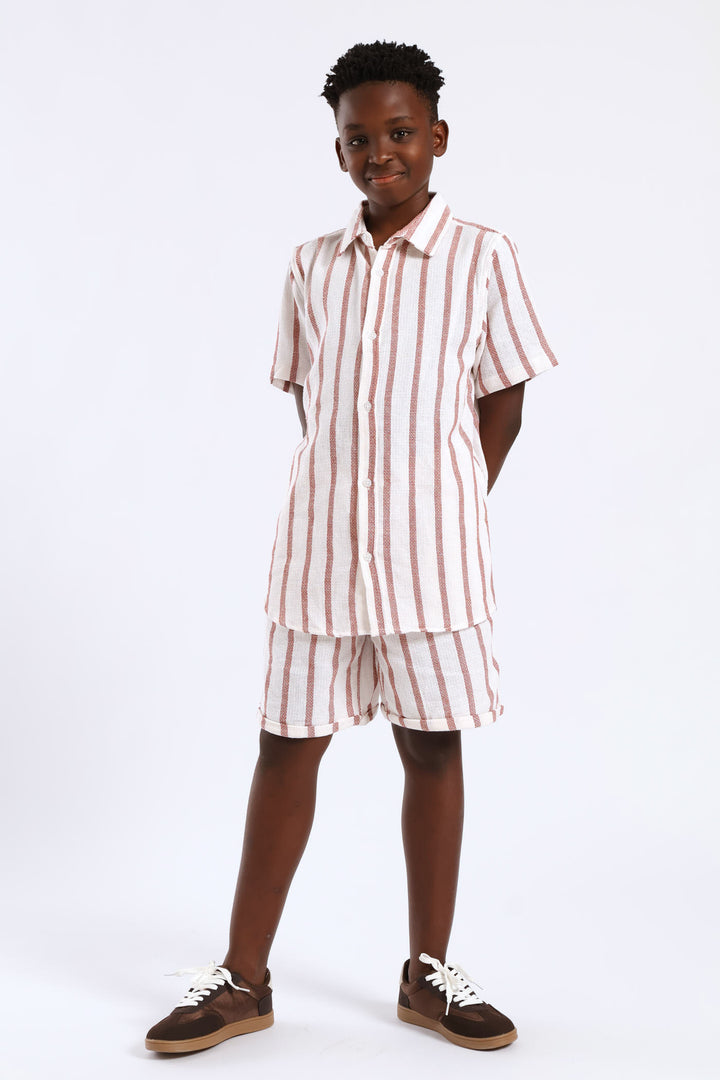 Boys Stripe Texture Short - Natural