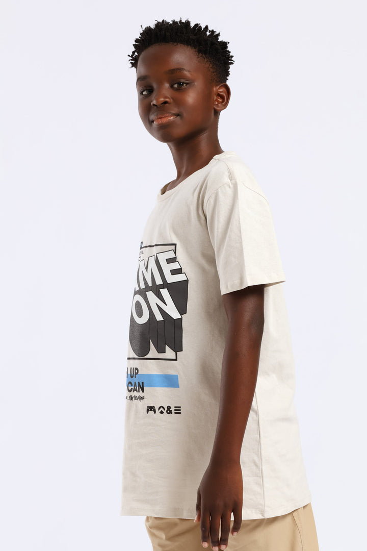 Boys Game On Printed T-Shirt - Grey