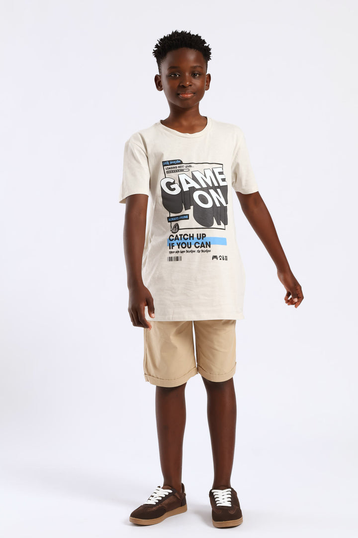 Boys Pull On Turn Up Woven Short - Khaki