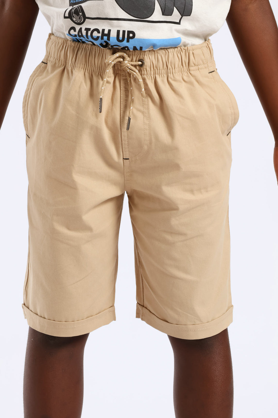 Boys Pull On Turn Up Woven Short - Khaki