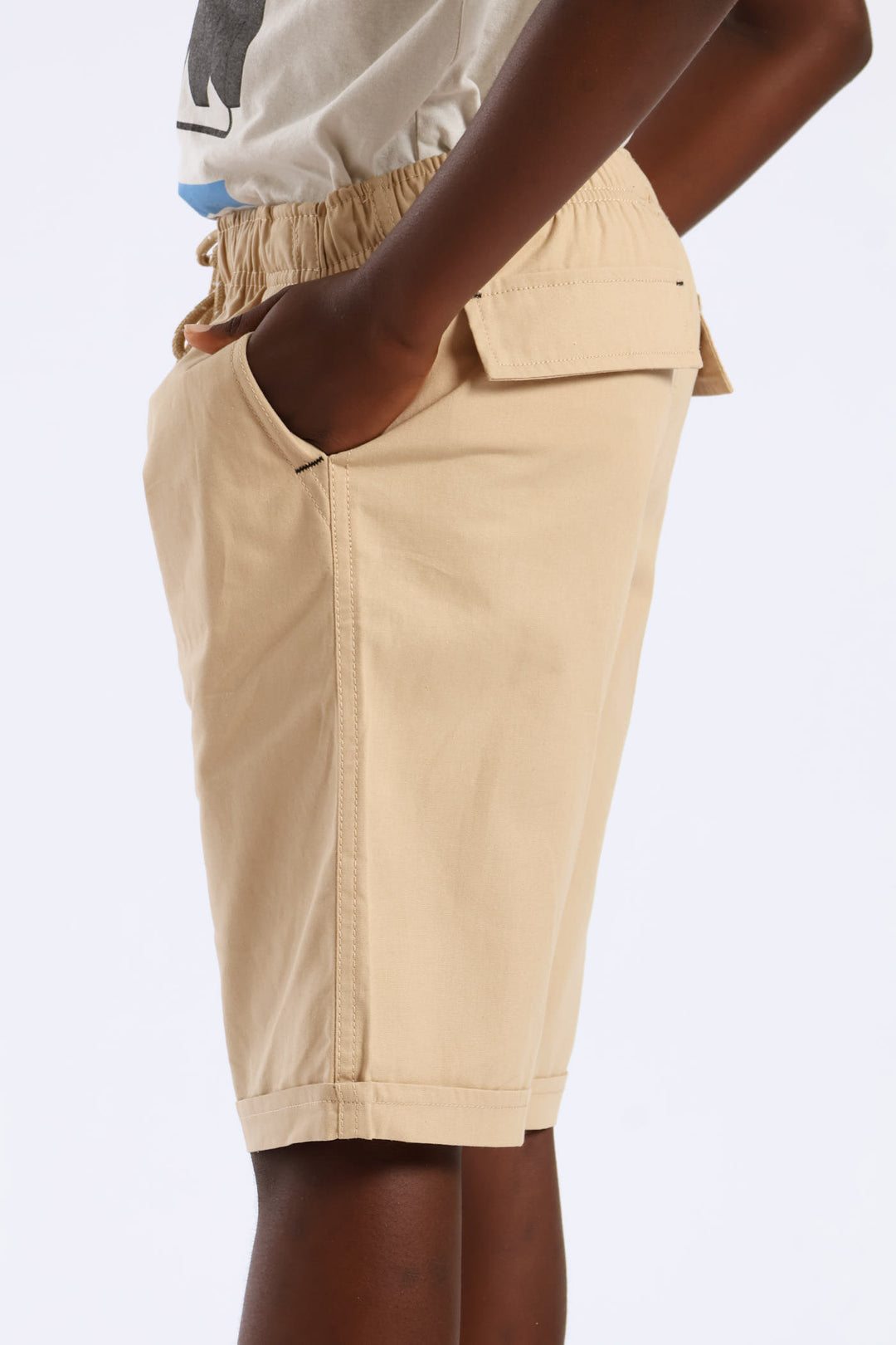 Boys Pull On Turn Up Woven Short - Khaki