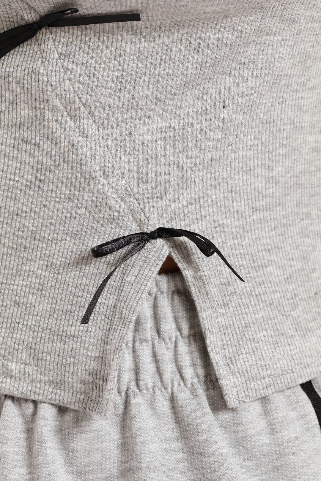 Girls Ribbed Bow Detail Tee - Grey