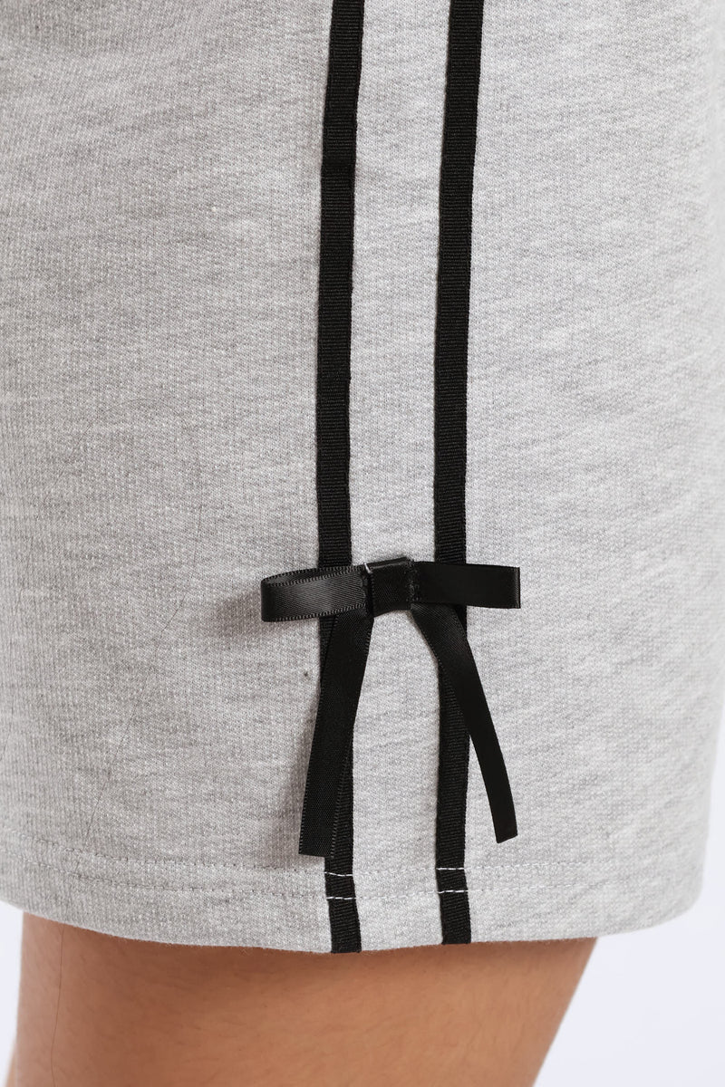 Girls Side Tape Bow Detail Fleece Shorts - Grey Melange