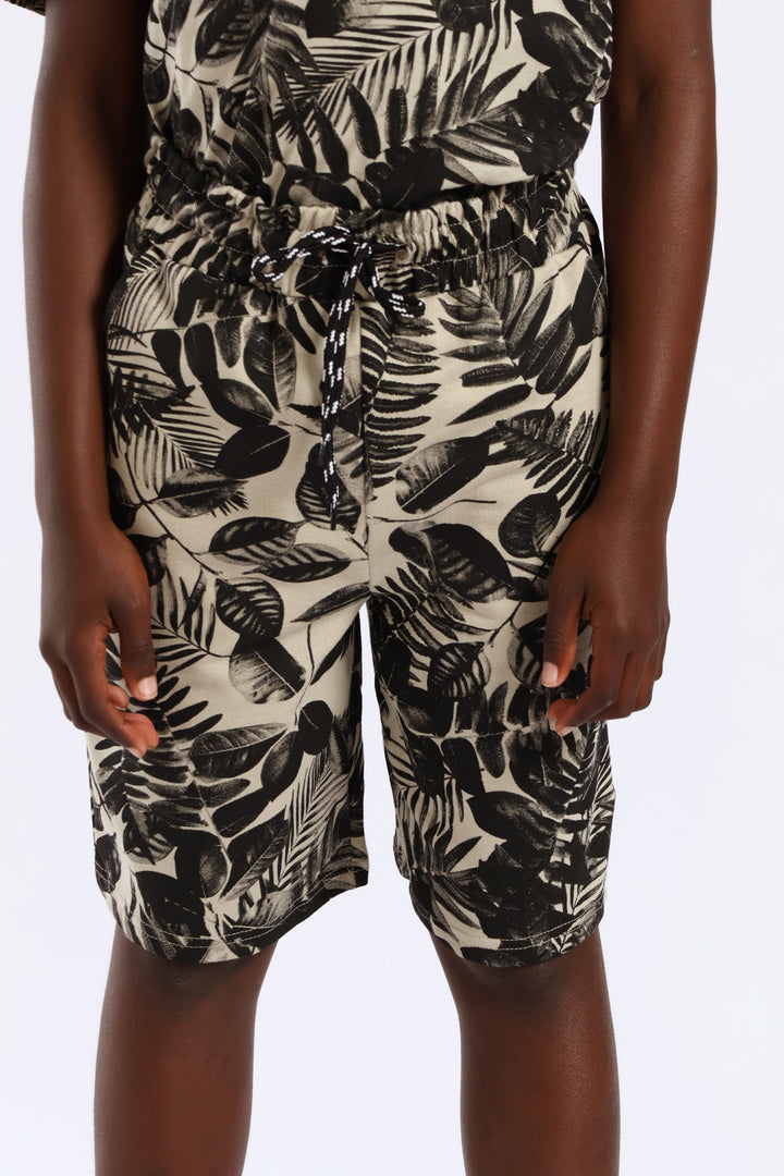 Boys Leaf Fleece Short - Olive