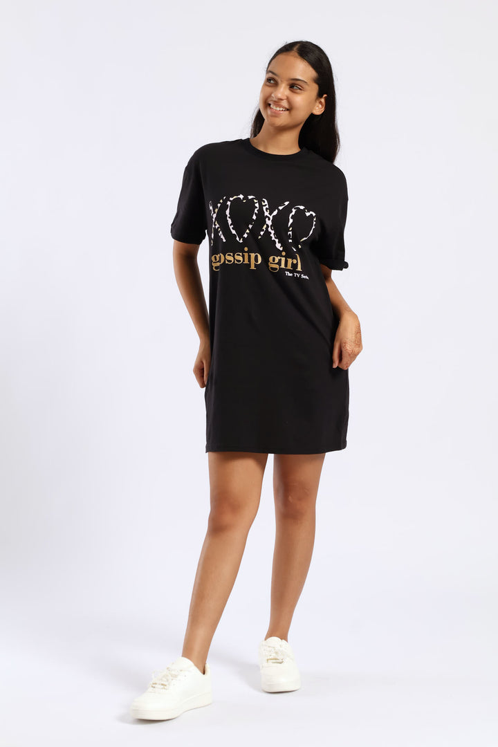 Girls Gossip Girl Sleep Dress - Black