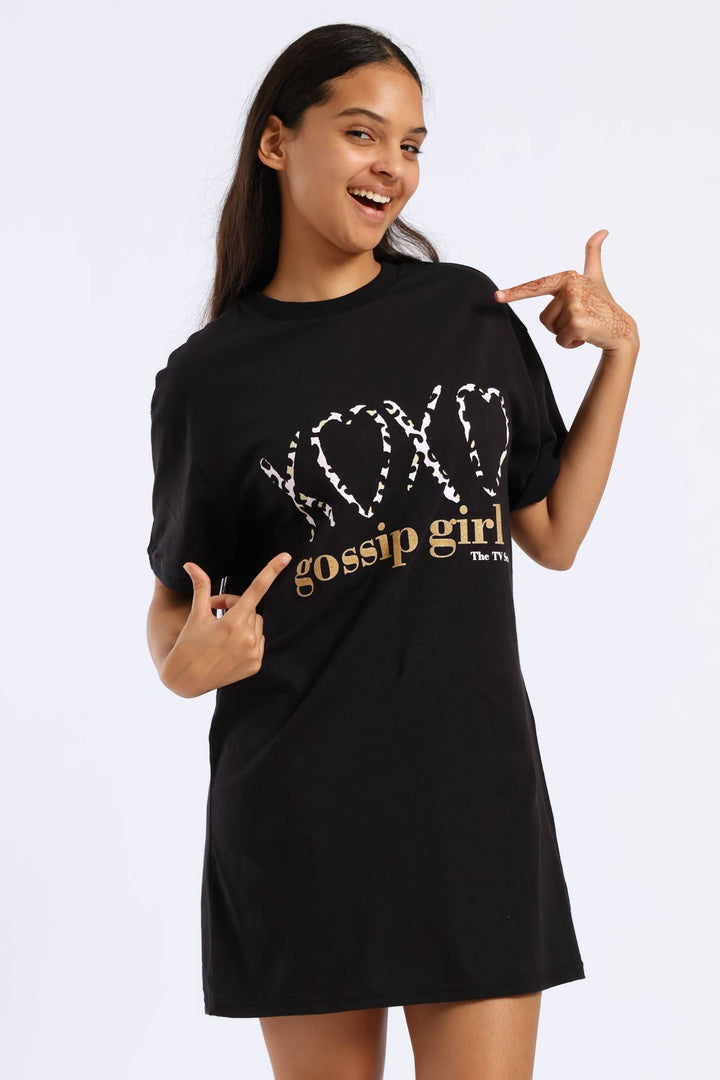 Girls Gossip Girl Sleep Dress - Black