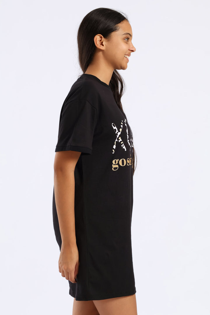 Girls Gossip Girl Sleep Dress - Black